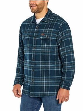 Orvis Men's Big Bear Heavy Weight Flannel Shirt Blue/Green Size XL Cotton